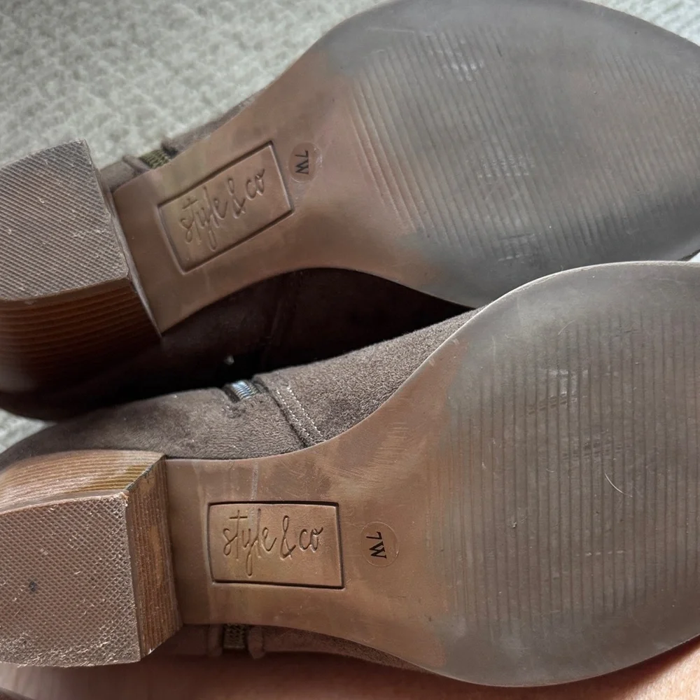 Style & Co. Brown Suede Ankle Booties with Side Zip
